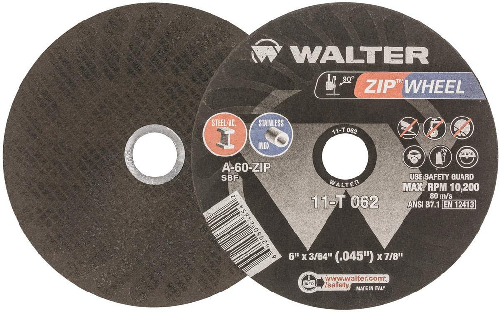 Walter Zip Wheel Cut-Off Wheel, 6" X 3/16" X 7/8'' T1, Pack of 25 (11T062)
