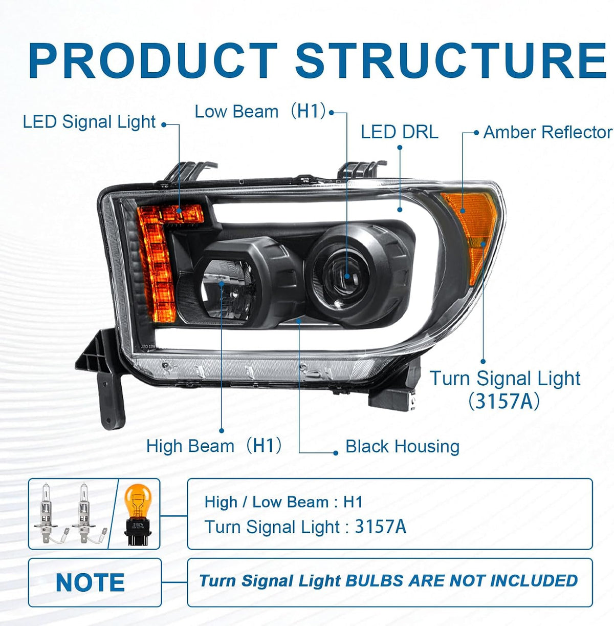 Headlights Projector for 2007-2013 Toyota Tundra w/LED DRL