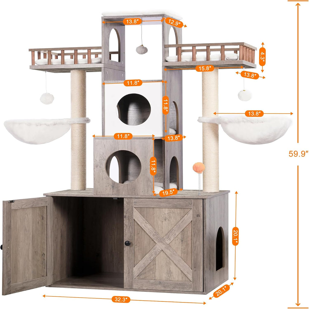 Cat Tree with Litter Box Enclosure for Indoor Big Cat HCT110SG