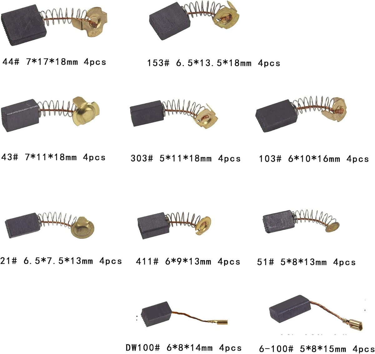 50 Pcs Electric Motor Carbon Brushes 10 Different Sizes for Replacement Repair Power Tool Part