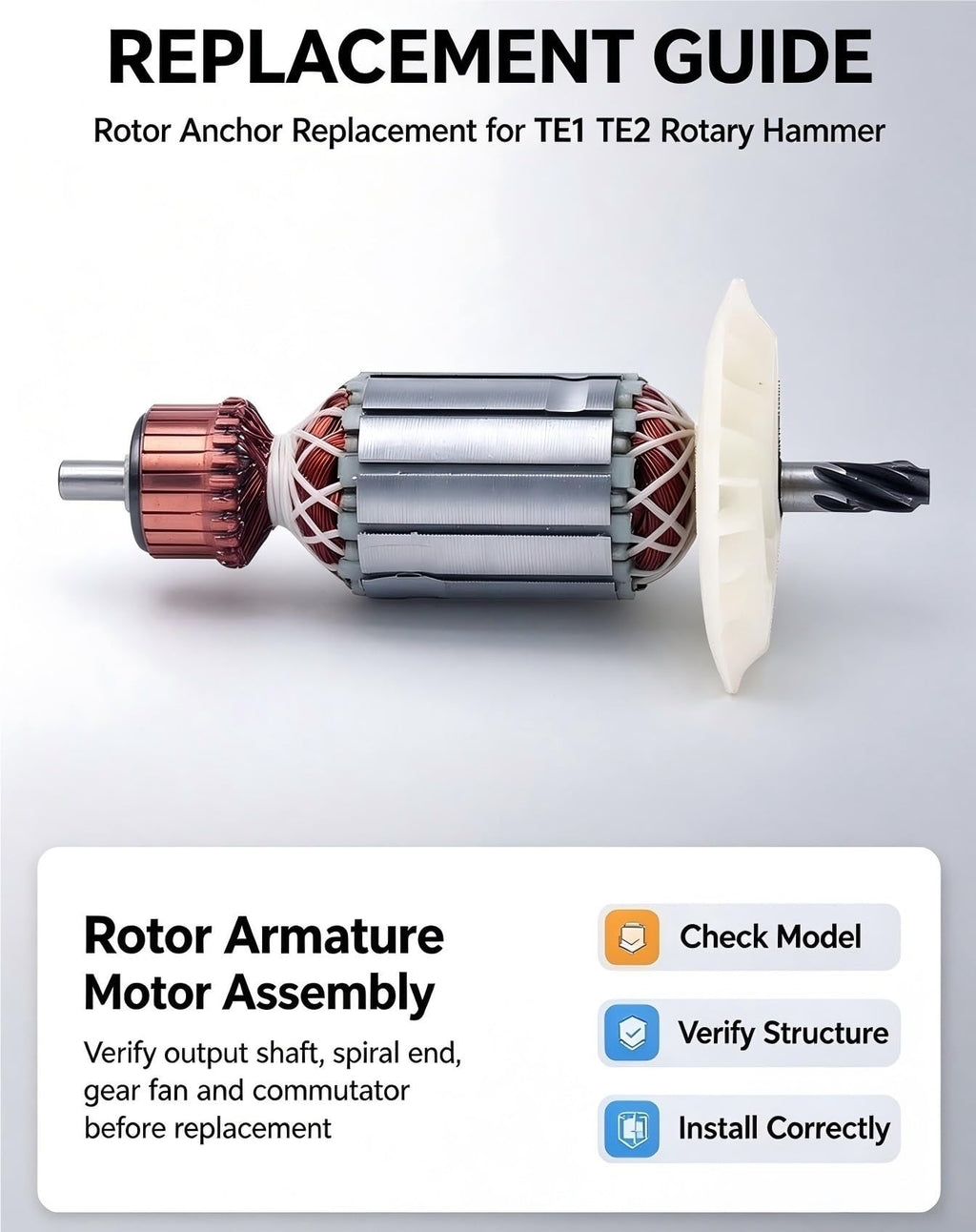 Armature Rotor Anchor Motor Compatible With Hilti TE1 TE2