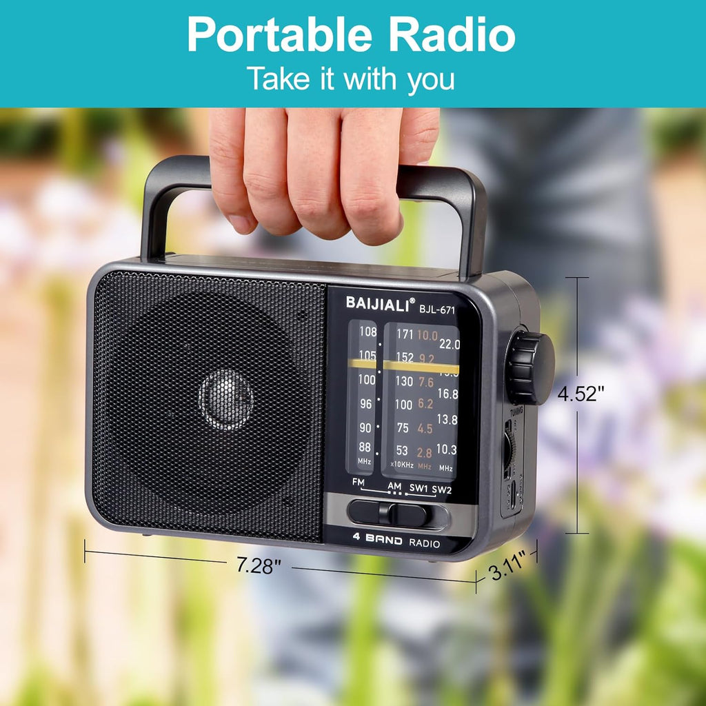 Portable AM/FM Transistor Radio with Loud Speaker, Battery or USB Powered | Compact Emergency Radio for Indoor