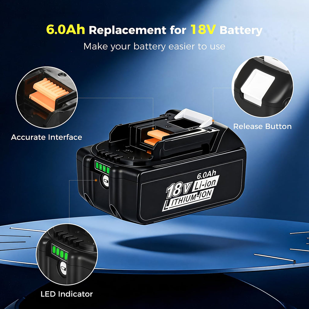 2 Pack 6Ah Replacement for 18V Battery BL1860B, Replacement Batteries