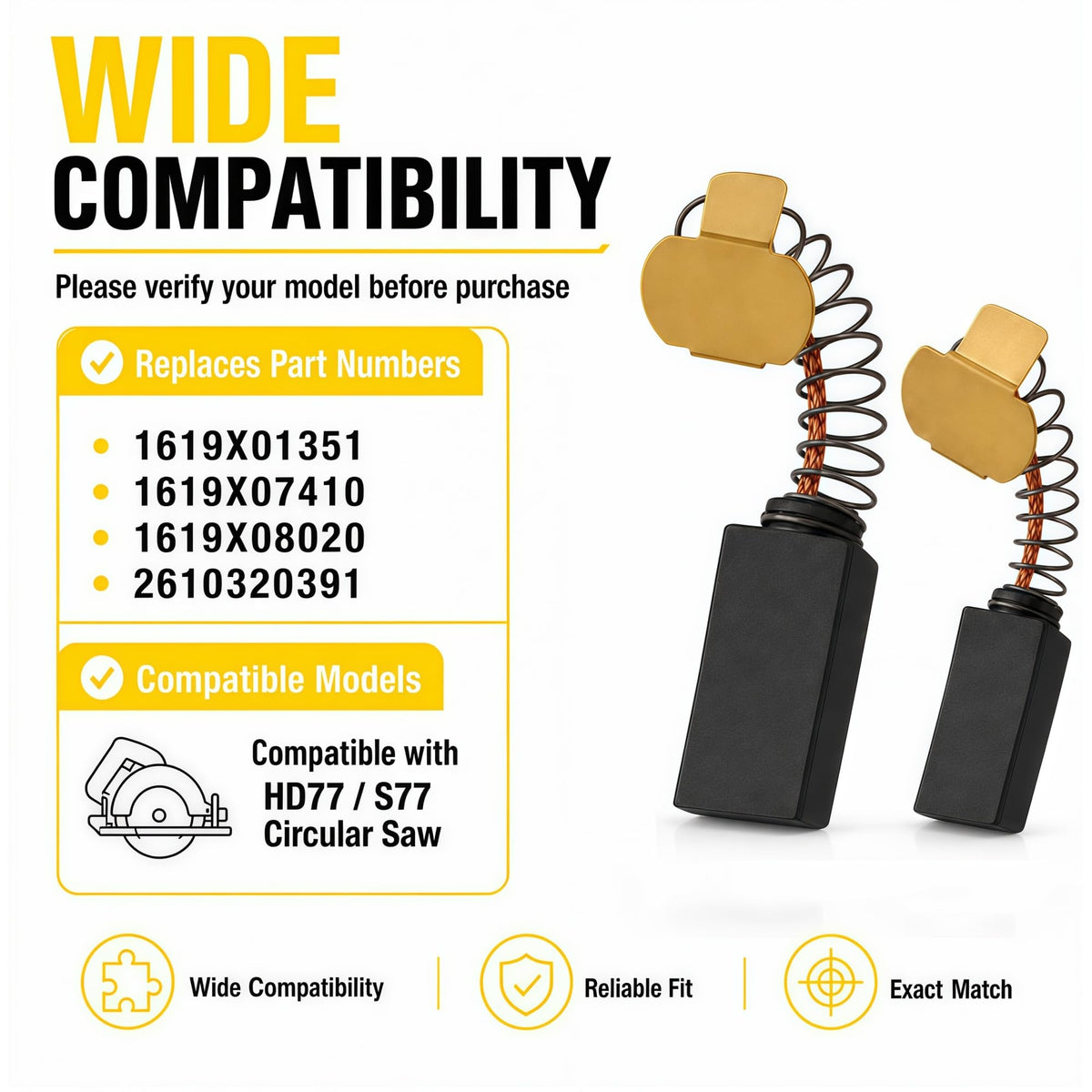 1619X08020 Carbon Brush Set Compatible with Skil HD77 S77 Circular Saw, Replaces 1619X07410 1619X01351 2610320391