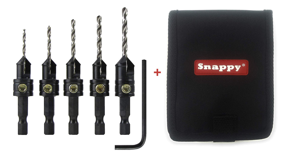 Make it Snappy Tools Brand Quick-Change 5-Pc. Countersink Drill Bit Set with Case. Proudly Made in The USA