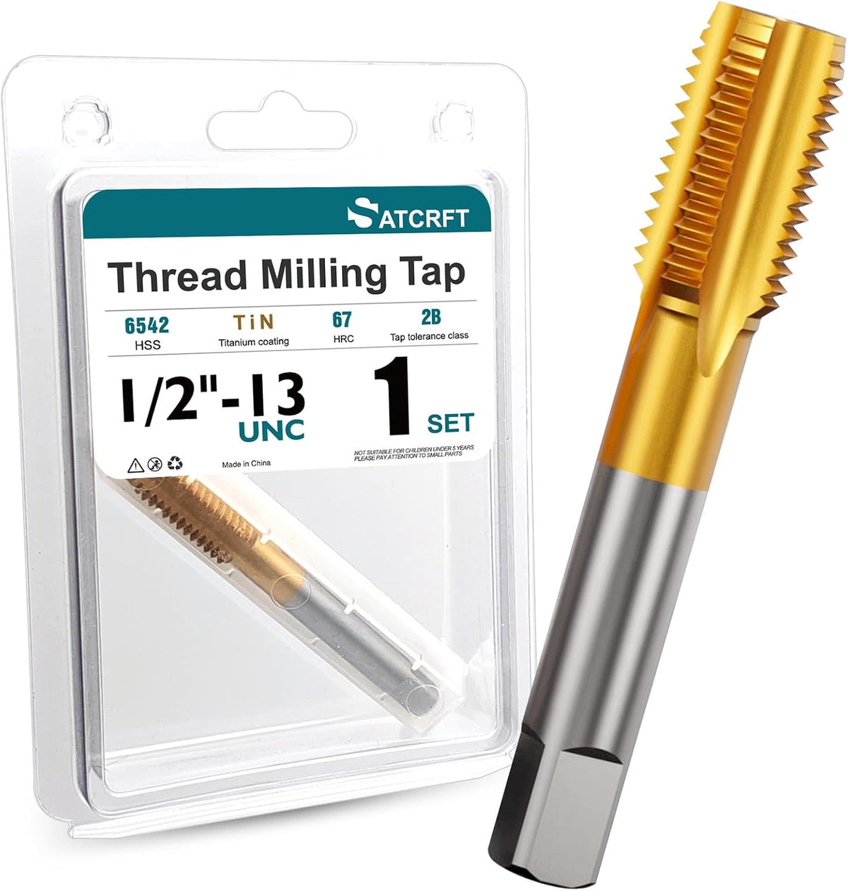 1/2"-13 UNC Thread Tap, M2 HSS Right Hand Thread Milling Tap