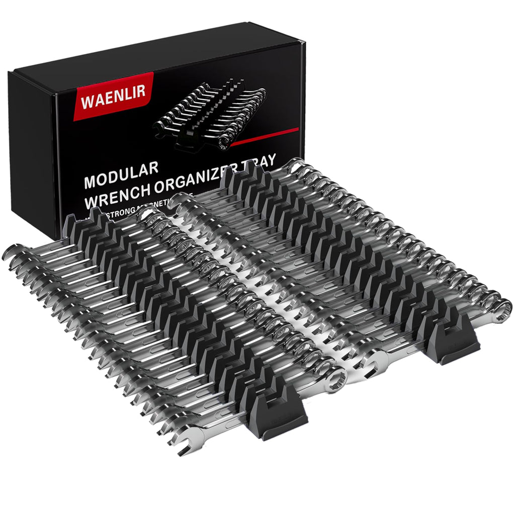 48 Tool Magnetic Modular Wrench Organizer Set-Tool Drawer Storage Rack with Metric&SAE Labels, Wrench Holder with