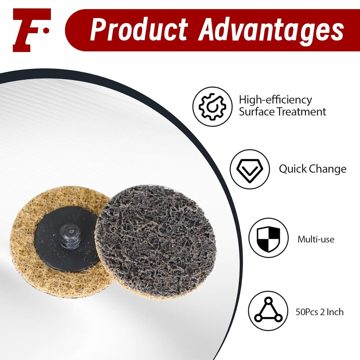 findmall 50Pcs 2" Surface Prep Conditioning Discs Brown Quick Change