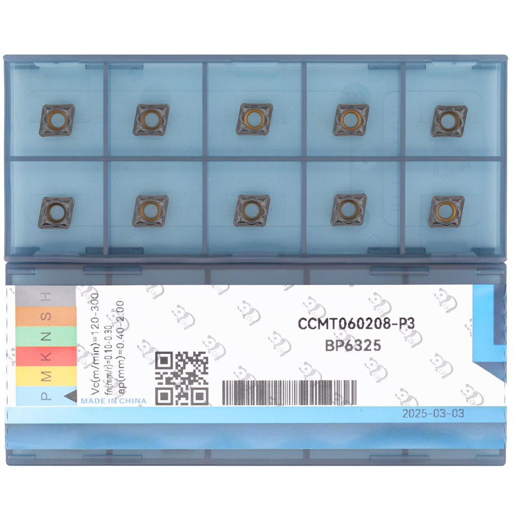 CDBP CNC Carbide Inserts CCMT21.52 Ccmt 060208 for Steel Lathe Turning Tool, Tin Coated Lathe Replacement Cutters Semi-Finishing Chipbreaker, 10 Pcs