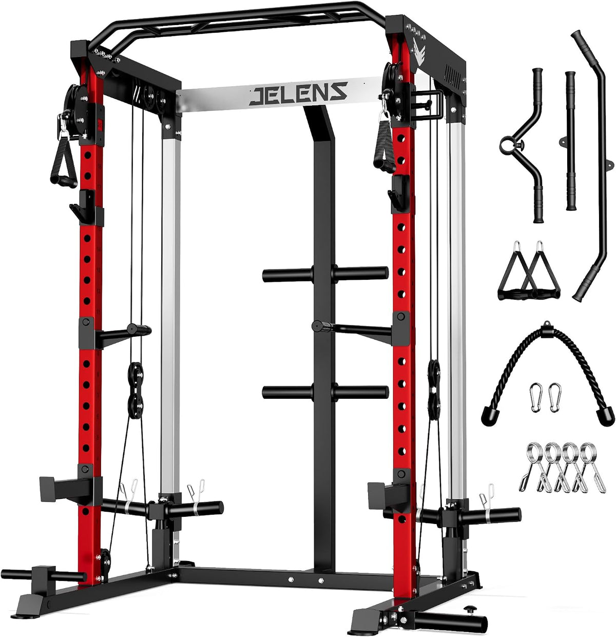 C21 Power Cage, 2000LBS Multi-Function Power Rack with Independent Dual Pulley System, All-in-One Squat Rack for