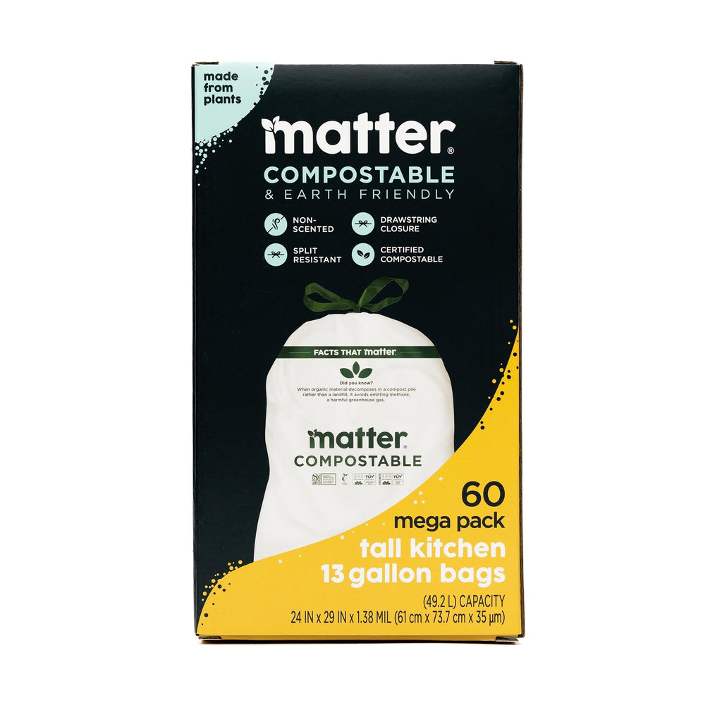 Compostable 13 Gallon Tall Trash Bags, 60 Count, Made From Plants