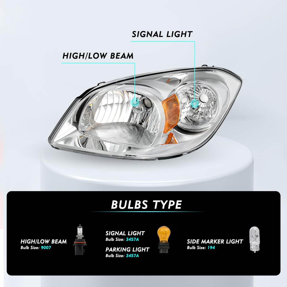 TUSDAR Headlight Assembly for 2005-2010 Chevy Cobalt 07-10 Pontiac G5