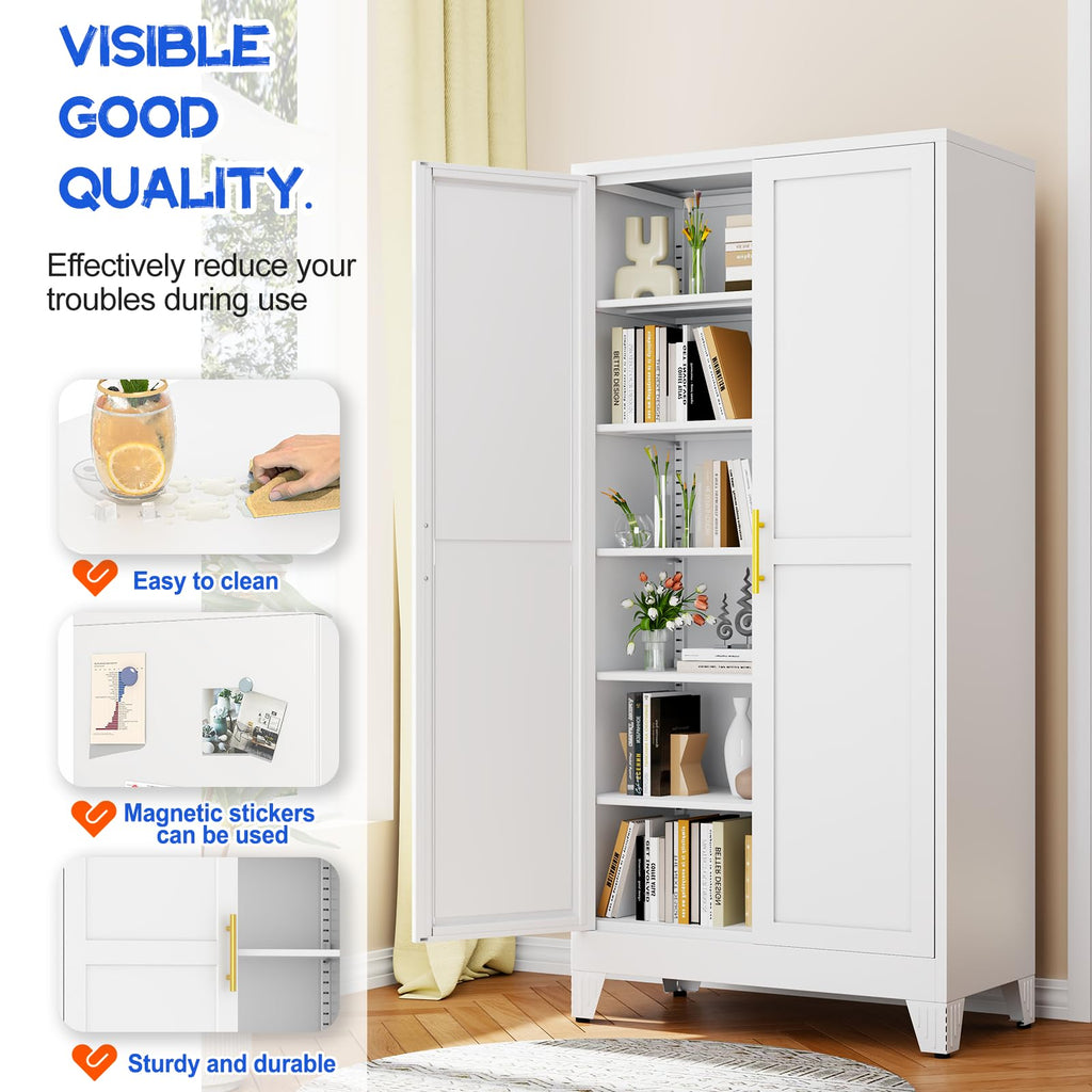 75.2" Tall Metal Storage Cabinet with 2 Doors & 5 Adjustable Shelves