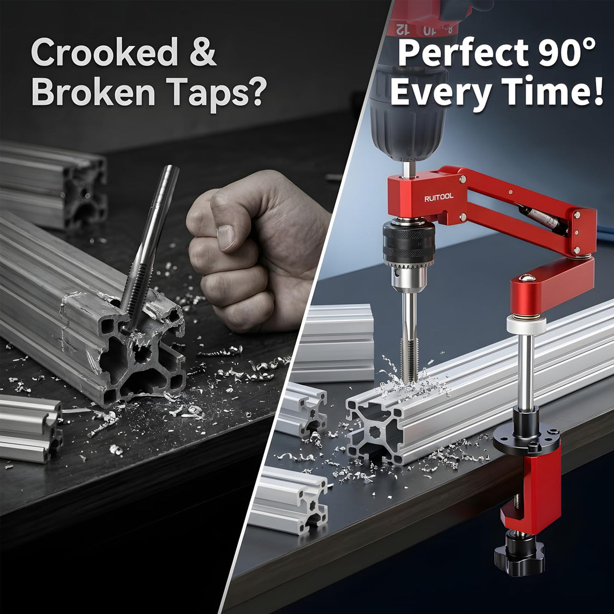RUITOOL Desktop Tapping Arm, 90° Tap Guide Jig for Aluminum Extrusion