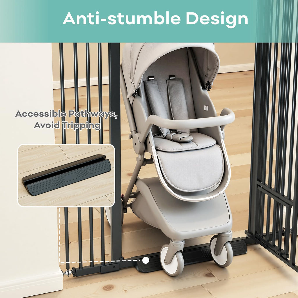 Extra-Tall Full-Height Anti-Jump Cat & Pet Safety Gate with No-Drill Pressure Mount & Auto-Close Walk-Through Door — Black