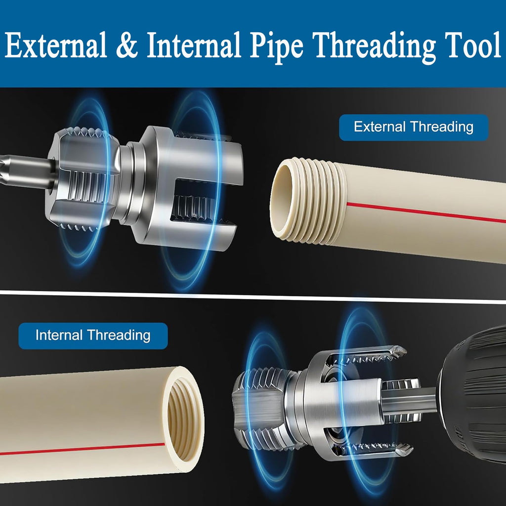 PVC Pipe Threader Set, 3PCS Integrated Pipe Threading Tool for 1/2" 3/4" 1"