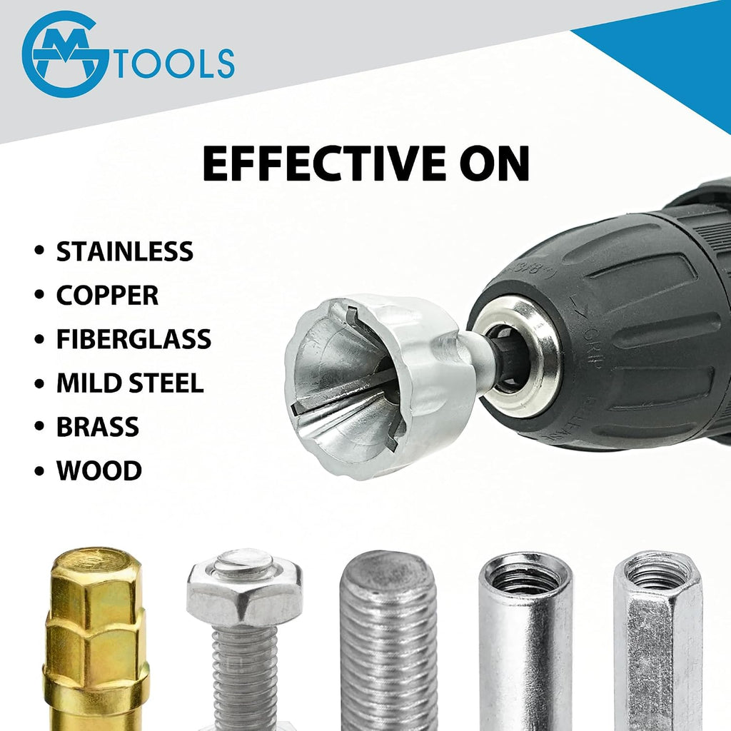 GMTOOLS Deburring External Chamfer Tool with YG8 Carbide Blade, Deburring Drill Bit Set, Remove Burr Tools with Quick Release Shank, Repair Tools for Damaged Bolts Fits for 1/8"- 3/4" (3mm-19mm)