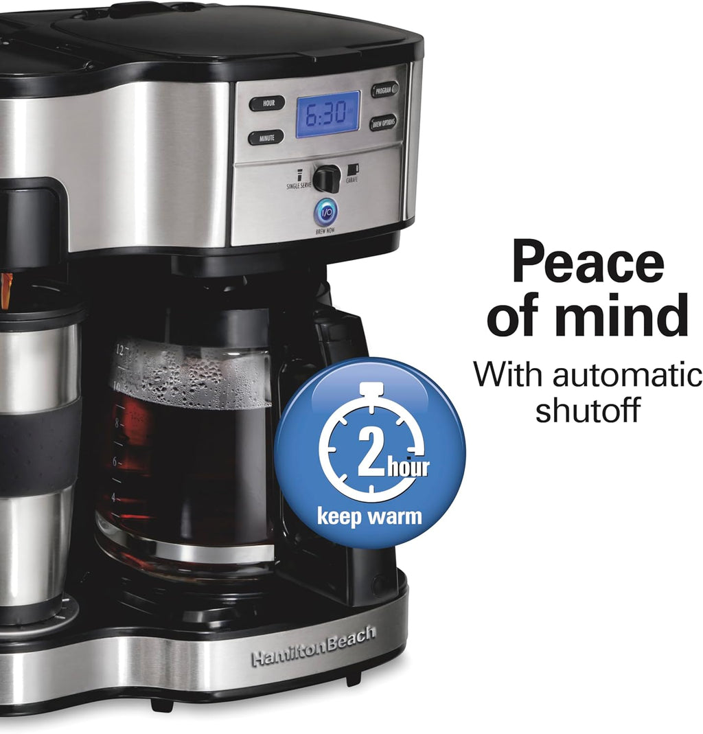 2-Way Brewer Coffee Maker, Single-Serve and 12-Cup Pot, Black/Stainless Steel(49980A), Carafe | 12 Cup Glass Carafe