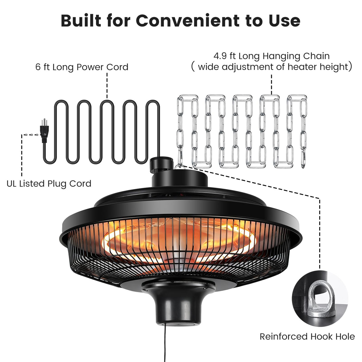 1500W Electric Ceiling Heater for Home, Patio, Gazebo & Greenhouse