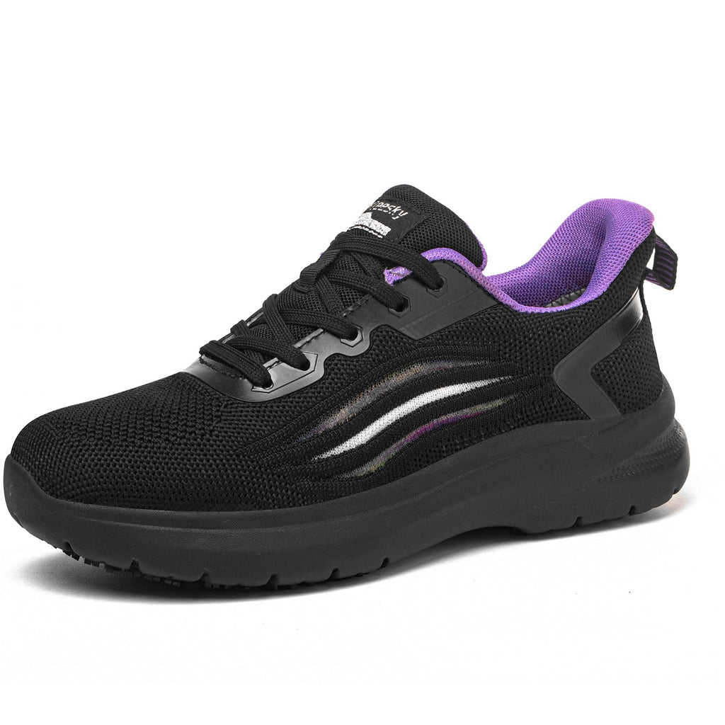Non Slip Work Shoes for Women Black Purple