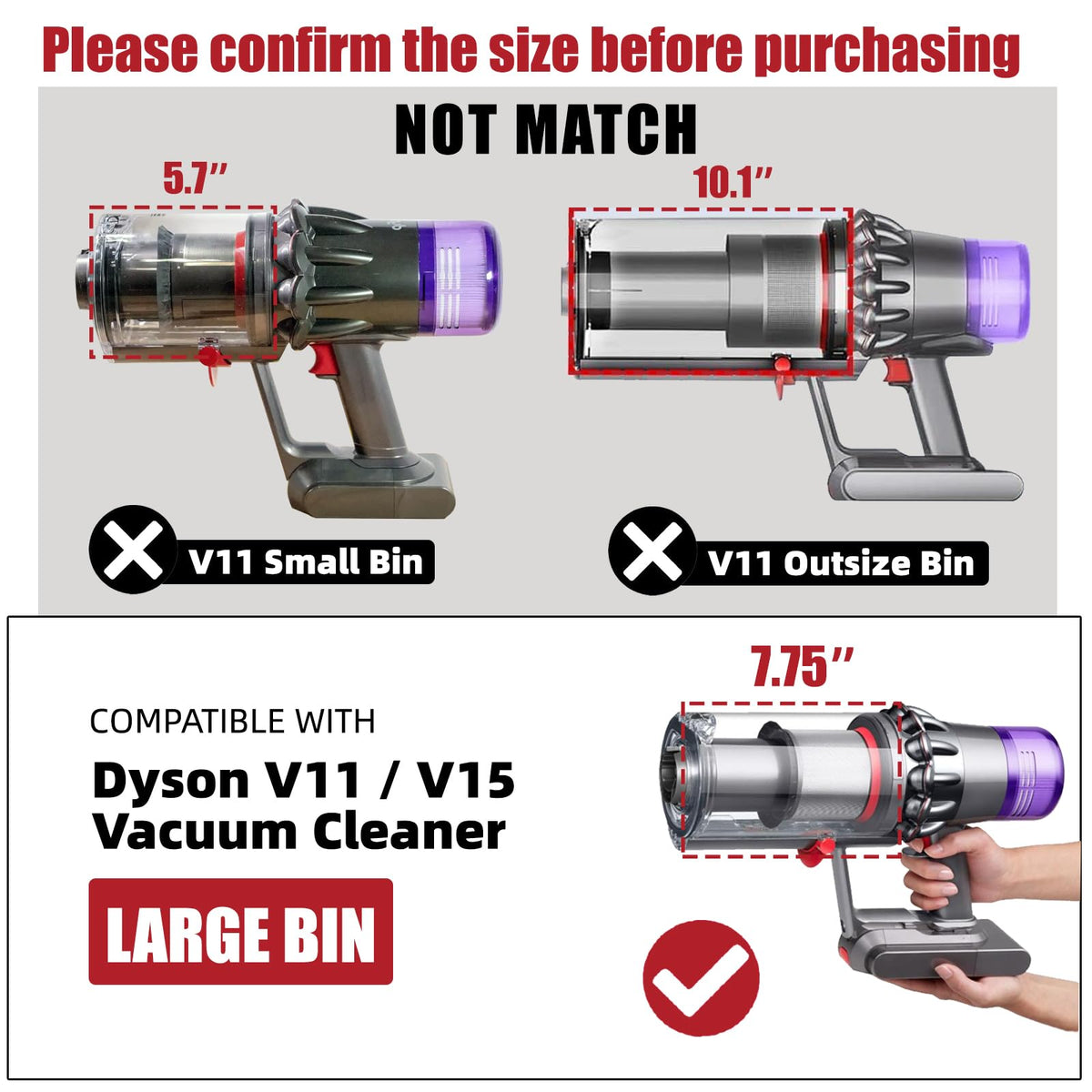 HEDONLEE Dust Bin Replacement for Dyson V11 V15 SV14 SV15 SV22 Vacuum