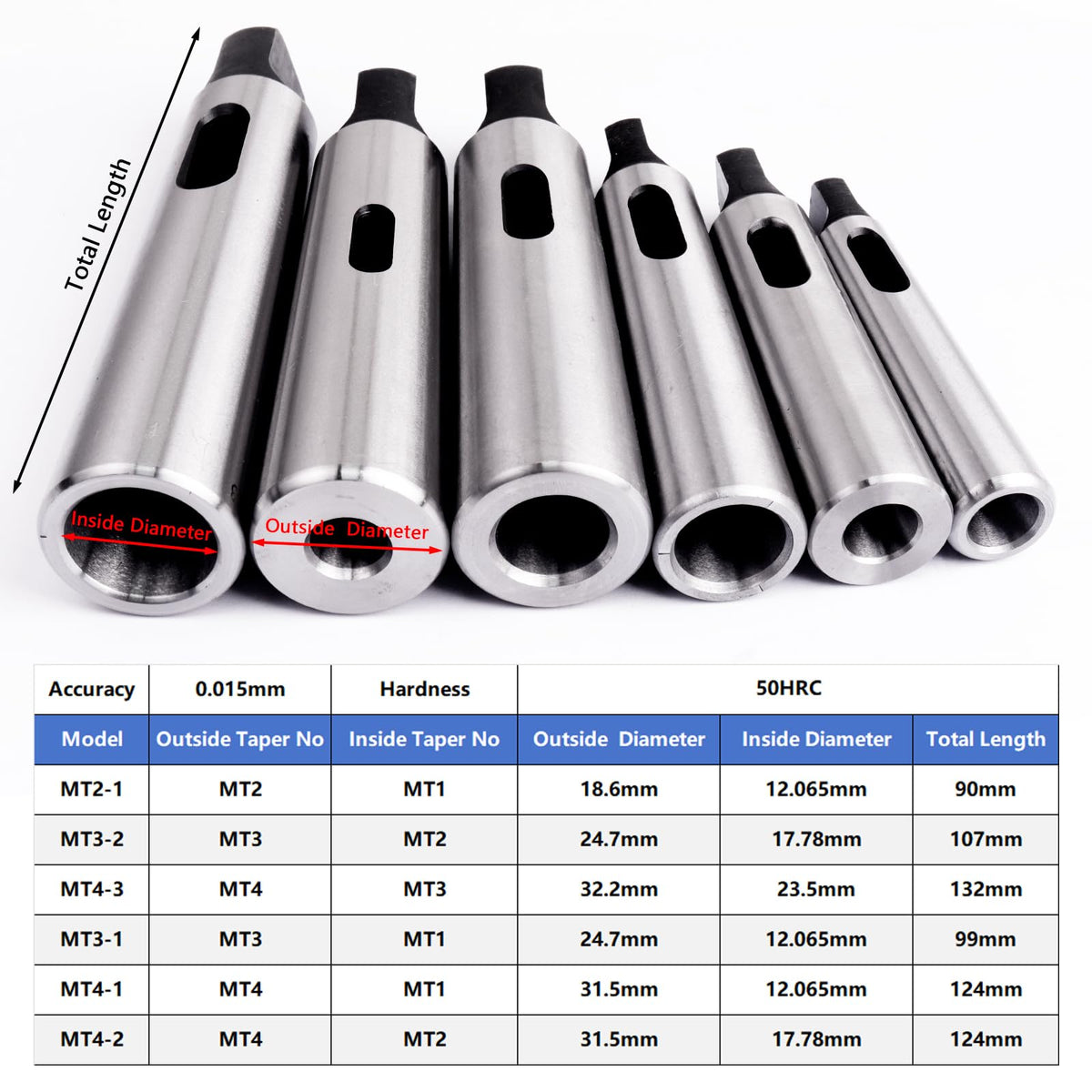 ATOPLEE 3pcs Morse Taper Drill Sleeve Reducing Adapter for Lathe Milling,MT2 to MT1,MT3 to MT2,MT4 to MT3
