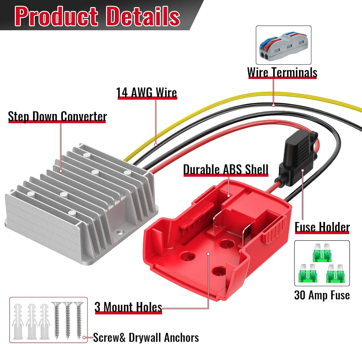 Azocek 18V to 12V Step Down Converter Compatible with Milwaukee 18V Battery