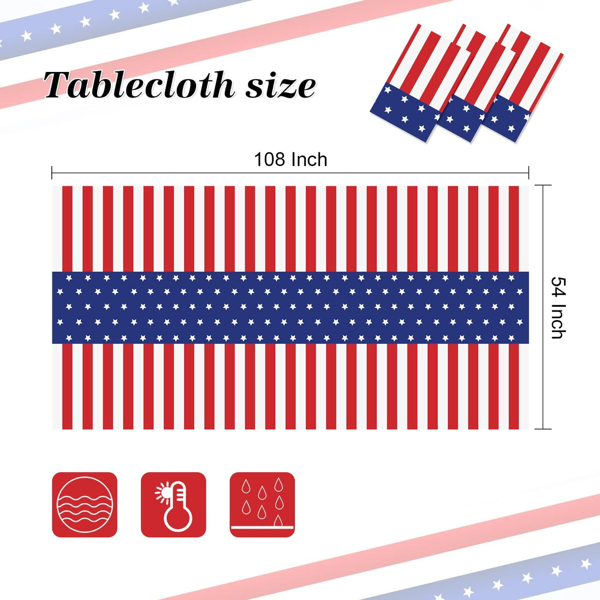 3 Pack Patriotic Tablecloth,Disposable Plastic Tablecloth 54"x108" Patriotic Decorations,Birthday Party Table