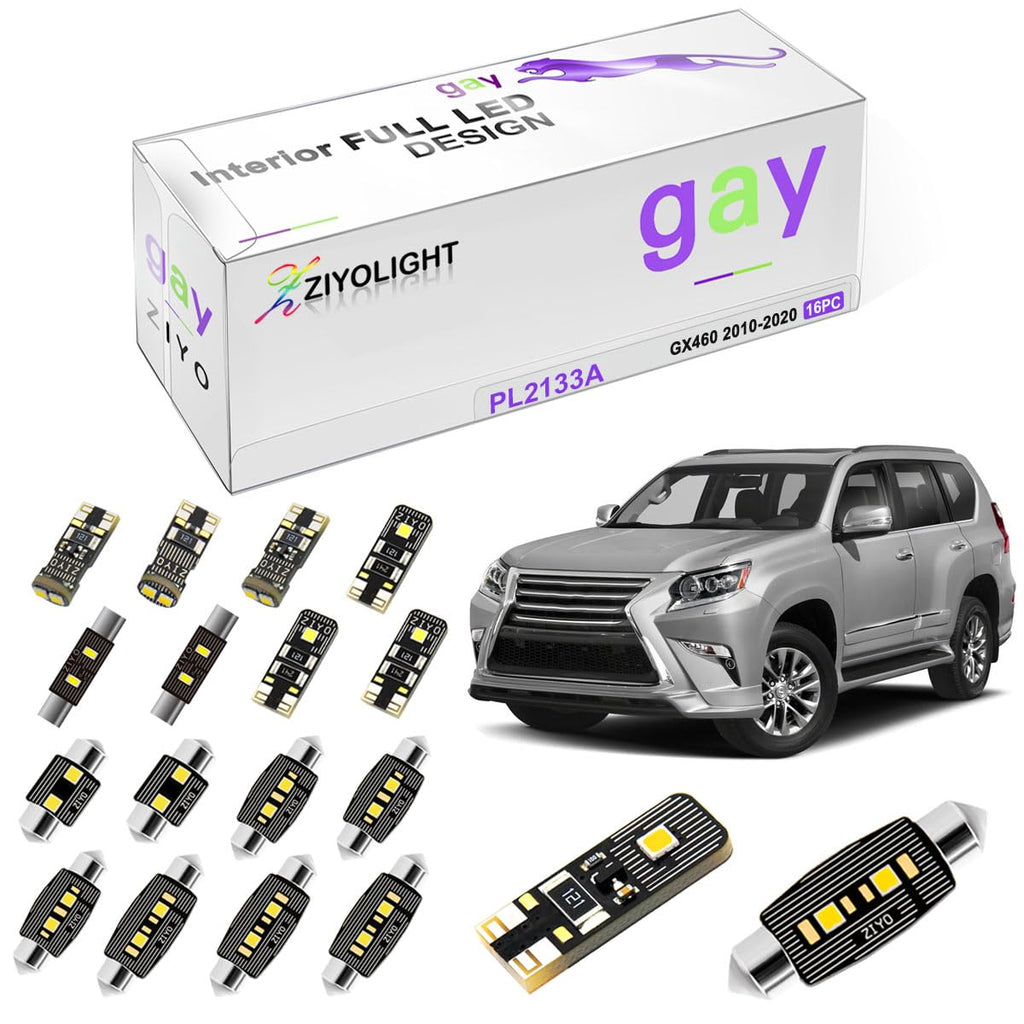ZIYOLIGHT PL2133A - LED Interior Light kit for Lexus GX460 2010-2020 Dome Light Bulbs Replacement Package, 6000K Xenon White LED Lights Accessories Upgrade Error Free (16 Bulbs)