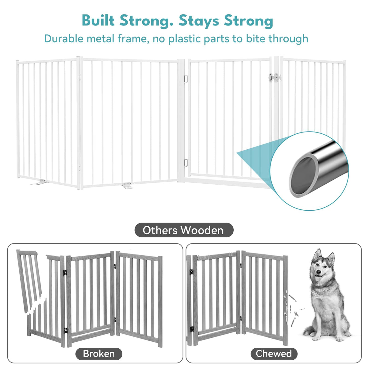 Freestanding Heavy-Duty Steel Folding Pet & Dog Barrier Gate with Walk-Through Swing Door for Wide Indoor Openings, Hallways & Stairs