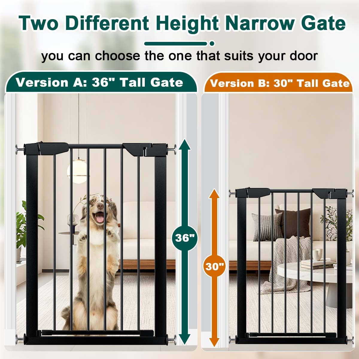 36" Tall x 22.8-25.5" Wide Extra-Tall & Extra-Wide Adjustable Hardware/Pressure-Mounted Pet & Child Safety Gate with Dual-Lock Walk-Through Swing Door for Stairs, Hallways & Wide Doorways