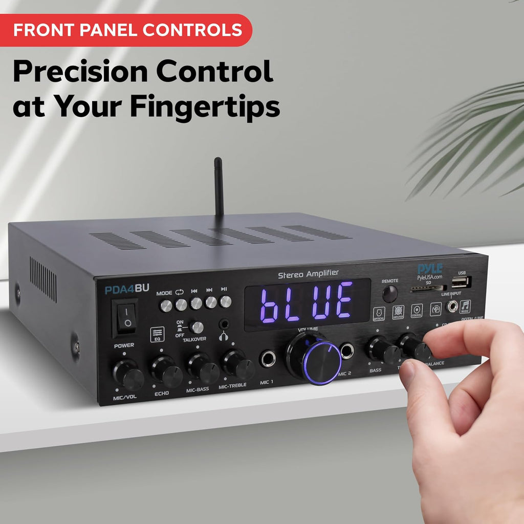 Wireless Bluetooth Home Stereo Amplifier- Multi-Channel, 200W Power Amplifier, Home Audio Receiver System w/ Optical/