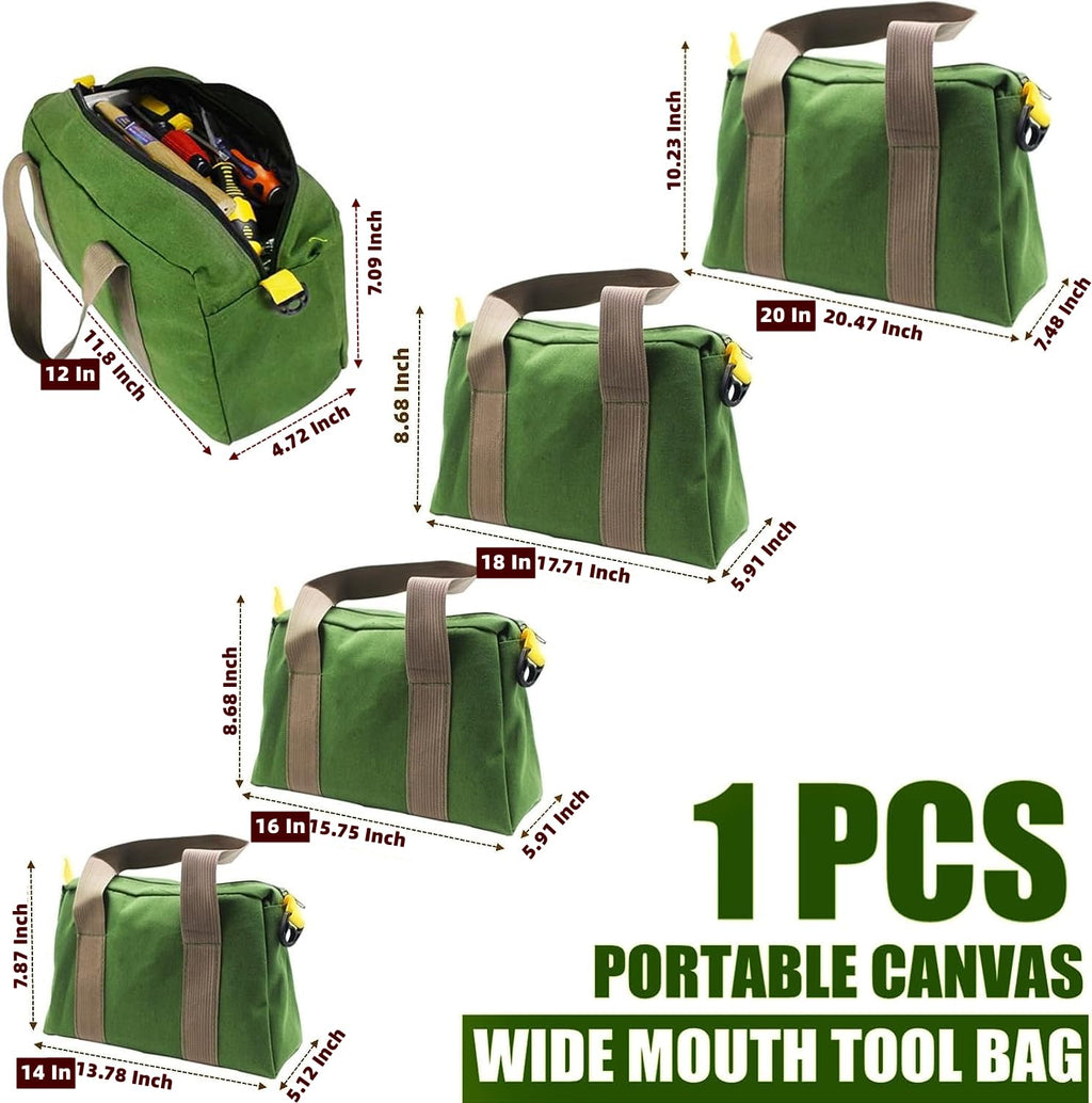 16 Inch Wide Mouth Tool Bag, Heavy Duty Canvas Tool Storage Bag, Large Capacity Handbag, Multi-function Tool