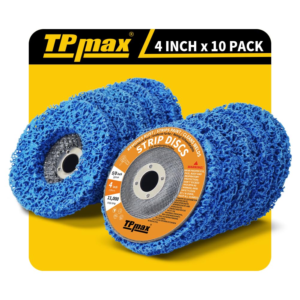 4" x 5/8" Stripping Discs for Rust and Paint Removal - Poly Abrasive Angle Grinder Wheels, 10-Pack (Blue)