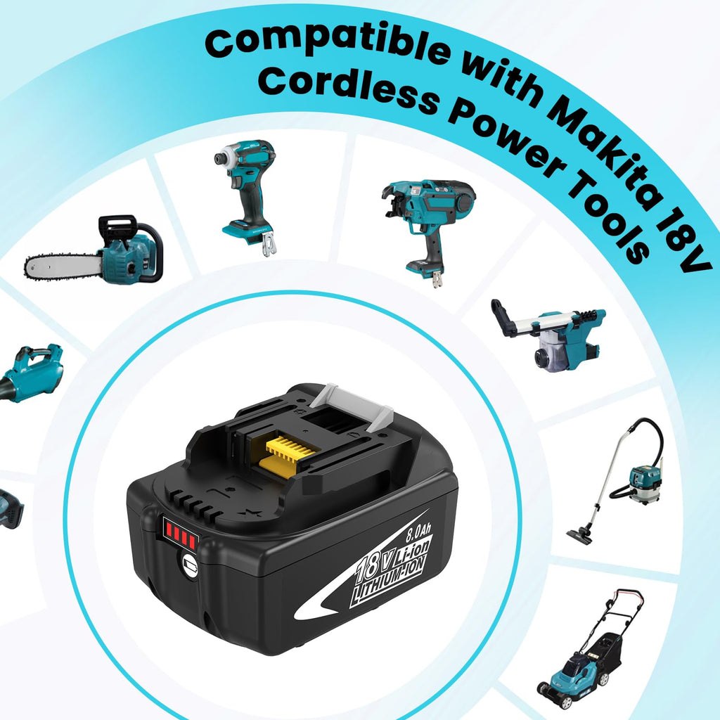 2 Packs Upgraded to 8000mAh Replacement for Makita 18V Battery 8Ah(Black)