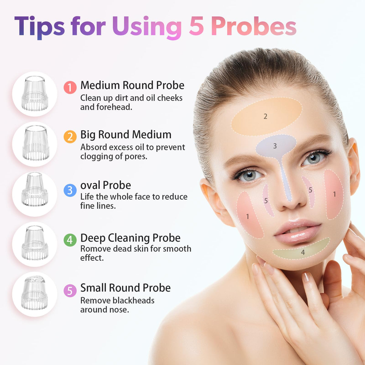 Blackhead Remover Vacuum, Facial Pore Extractor, 5 Suction Levels, 5 Probes