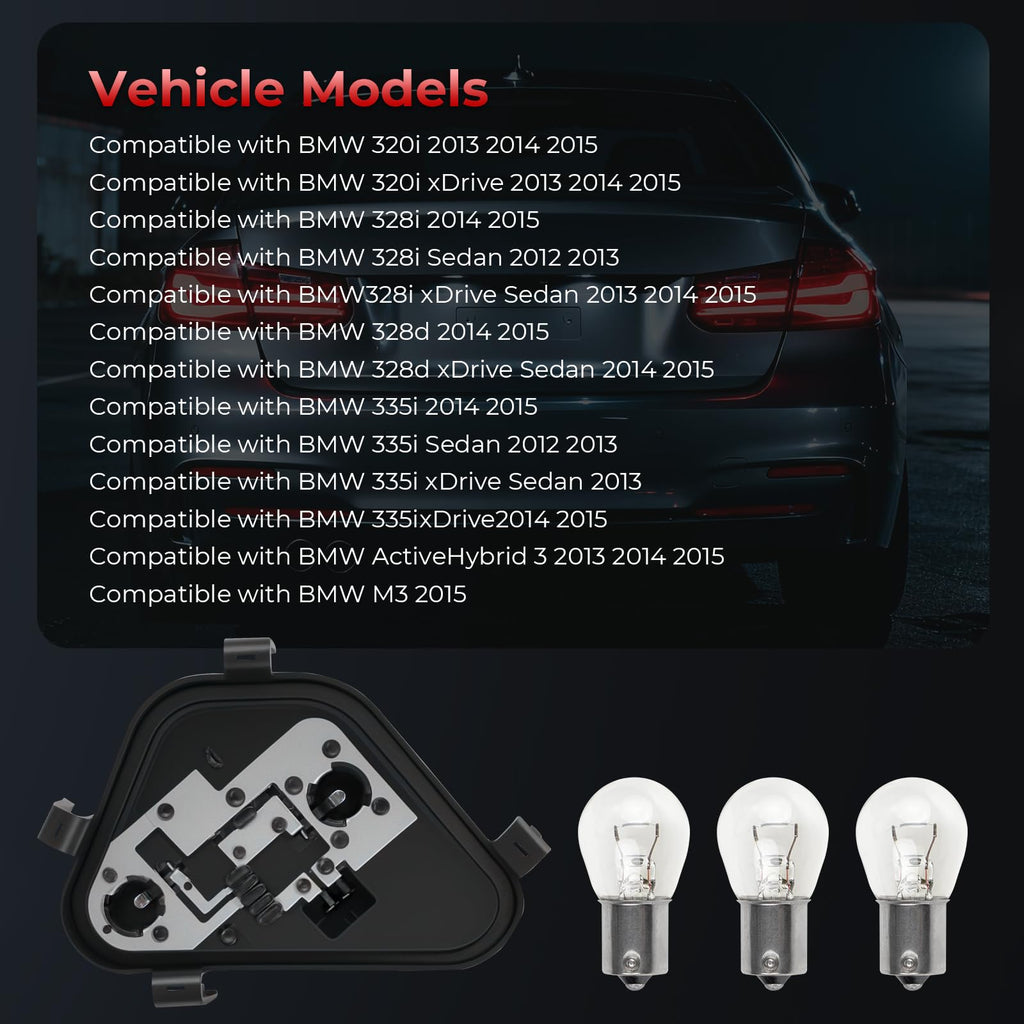 Dexepe Left Driver Side Rear Tail Light Lamp Holder Bracket Socket Panel Plug Connector Board with Harness and Bulbs Compatible with BMW 3 Series 320i 328i 335i 328d 2012-2015 Replace 63217313043
