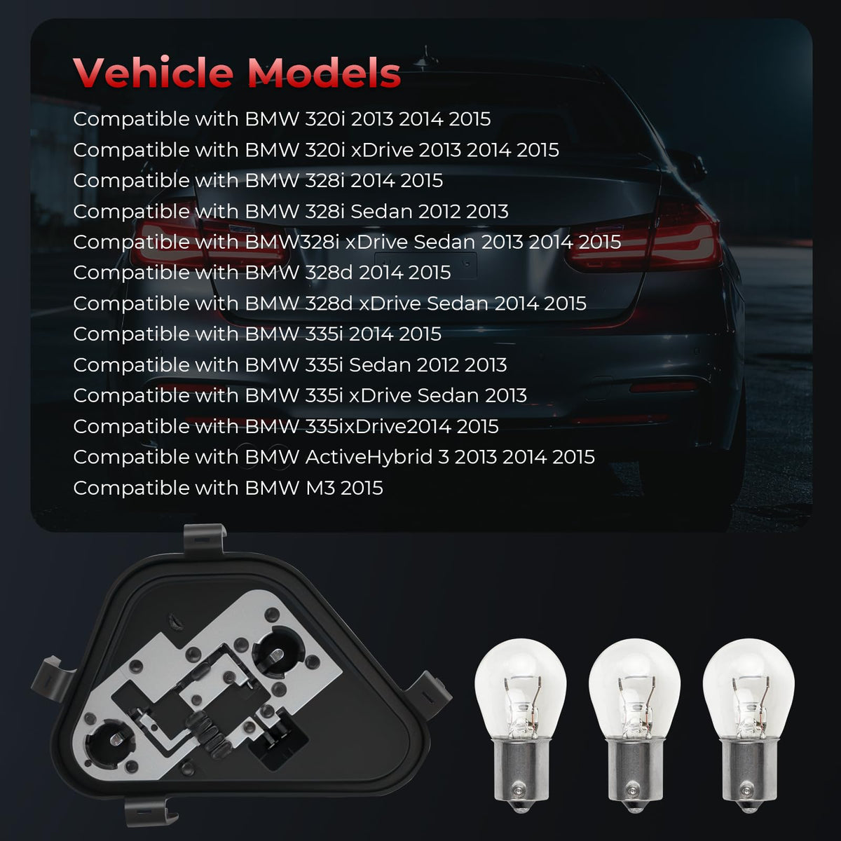 Dexepe Left Driver Side Rear Tail Light Lamp Holder Bracket Socket Panel Plug Connector Board with Harness and Bulbs Compatible with BMW 3 Series 320i 328i 335i 328d 2012-2015 Replace 63217313043