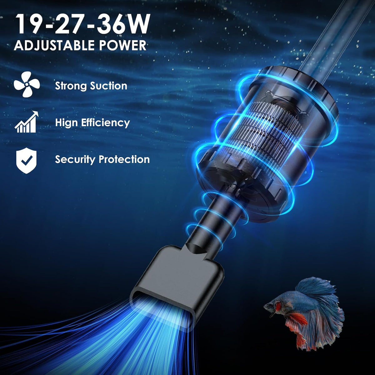 36W Aquarium Vacuum Gravel Cleaner: 8 in 1 Electric Fish Tank Cleaner