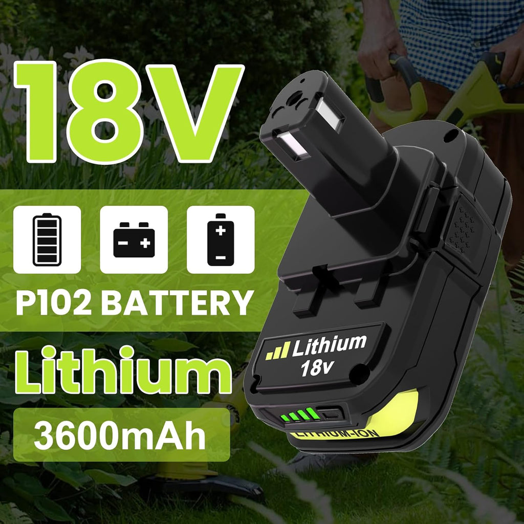 Reoben 2PACK 3.6Ah Replacement for Ryobi 18V Battery and P117 Charger Combo