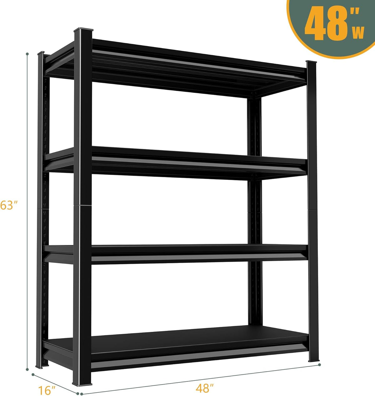 48" W Garage Shelving Heavy Duty, 2200LBS Loads Adjustable Garage Storage Shelves,4-Tier Metal Storage Racks and
