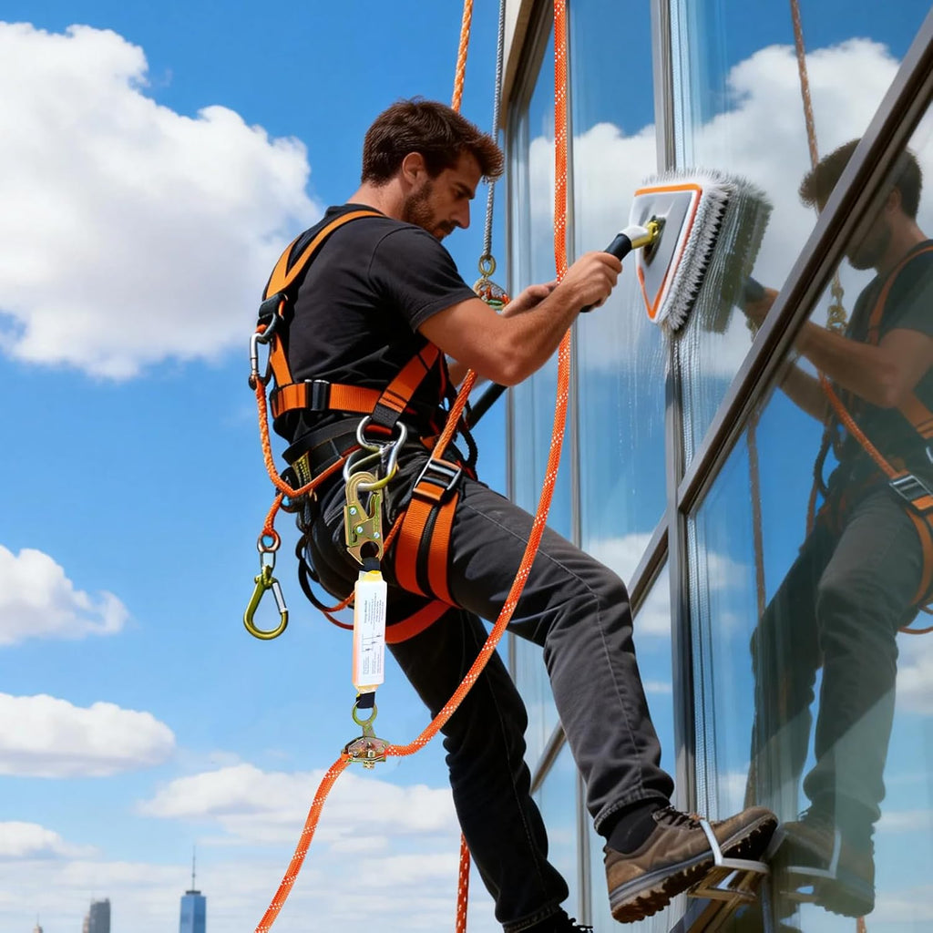 100FT Fall Protection Safety Rope, Heavy Duty Vertical Roofing Rope | Rope Harness Safety Lanyard with Grab Snap