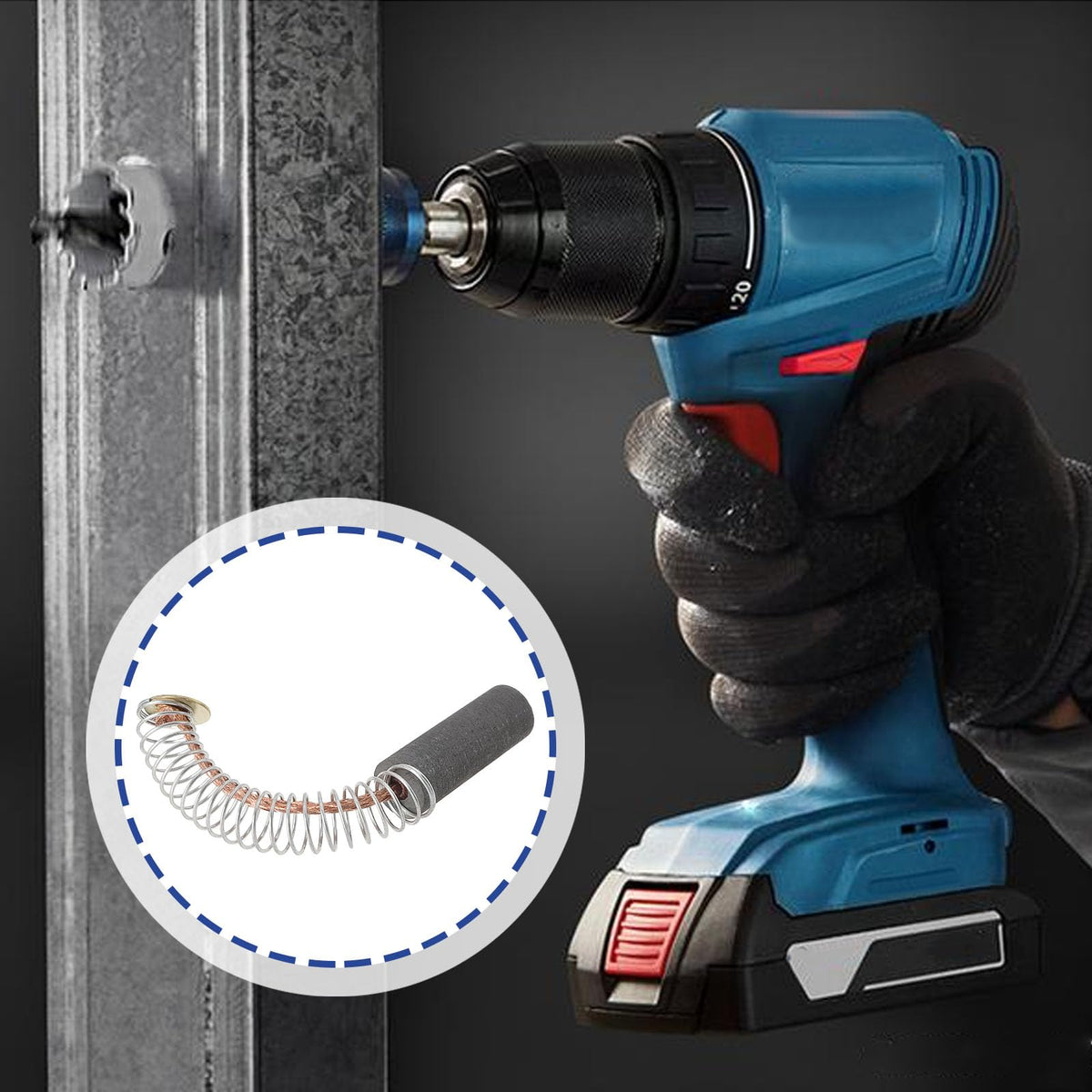 The Lord of the Tools 4PCS Round Motor Carbon Brush 22.15mm x 7.62mm Spring Length 44mm for Rotary Hammer Drill Circular Saw Cut Off Saw and Angle Grinder