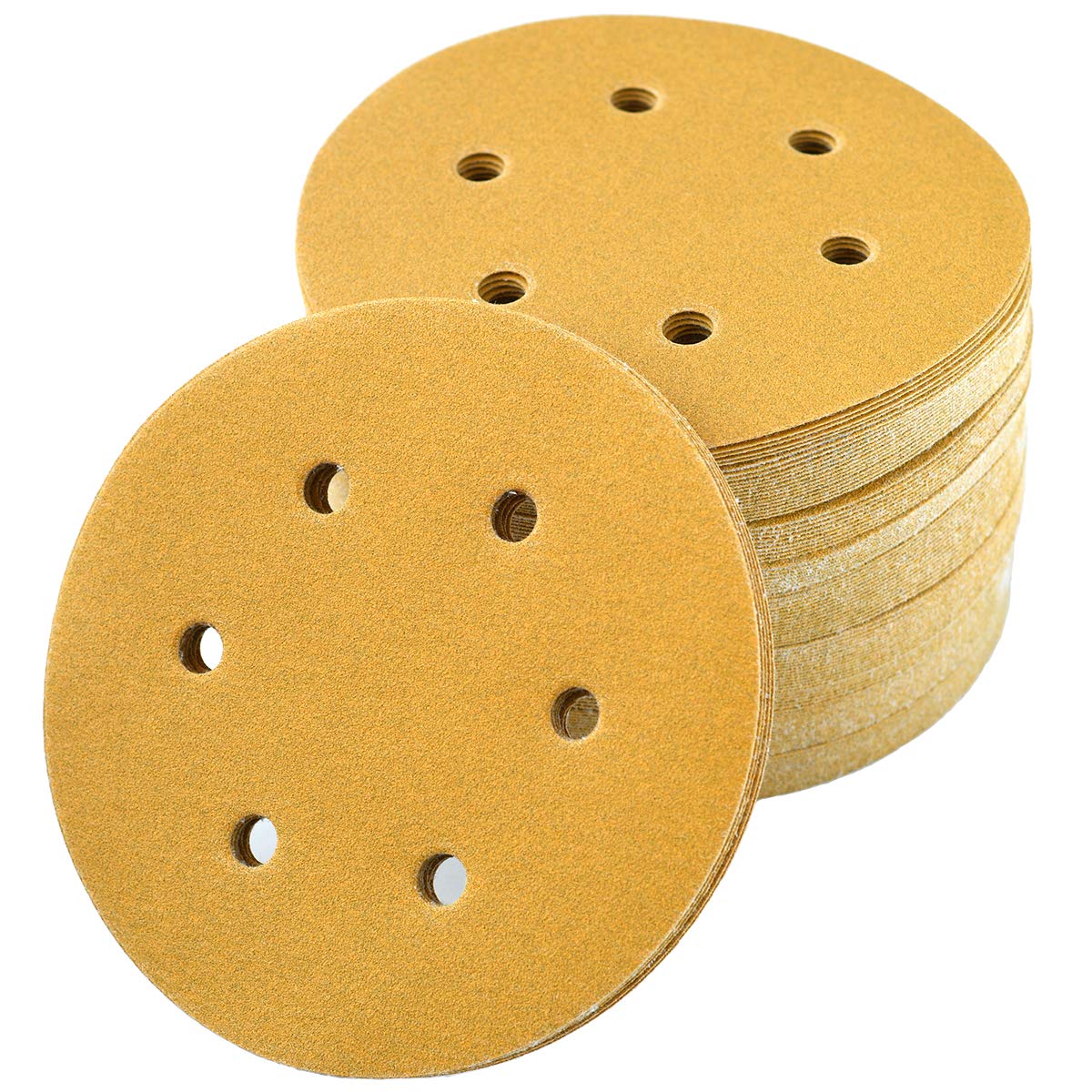 Aiyard 6-Inch 6-Hole Hook and Loop Gold Sanding Discs 150-Grit, 100-Pack