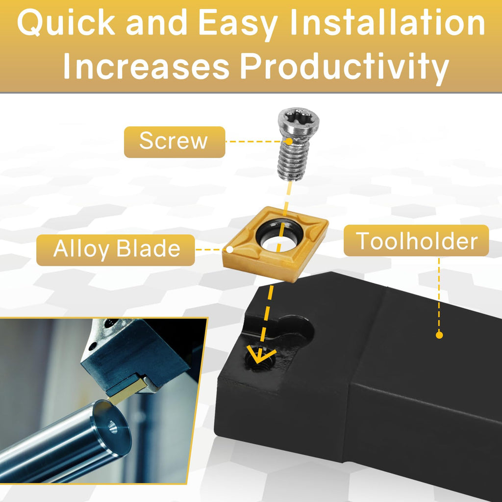 S06K/S07K/S08K/S10K/S12M-SCLCR06 Indexable Lathe Turning Tool 15Pcs Kit, 5Pcs Metal Lathe Tools Holder Set, with 10Pcs CCM21.51/CCMT060204 Carbide Inserts Turning Inserts Carbide Turning Tool