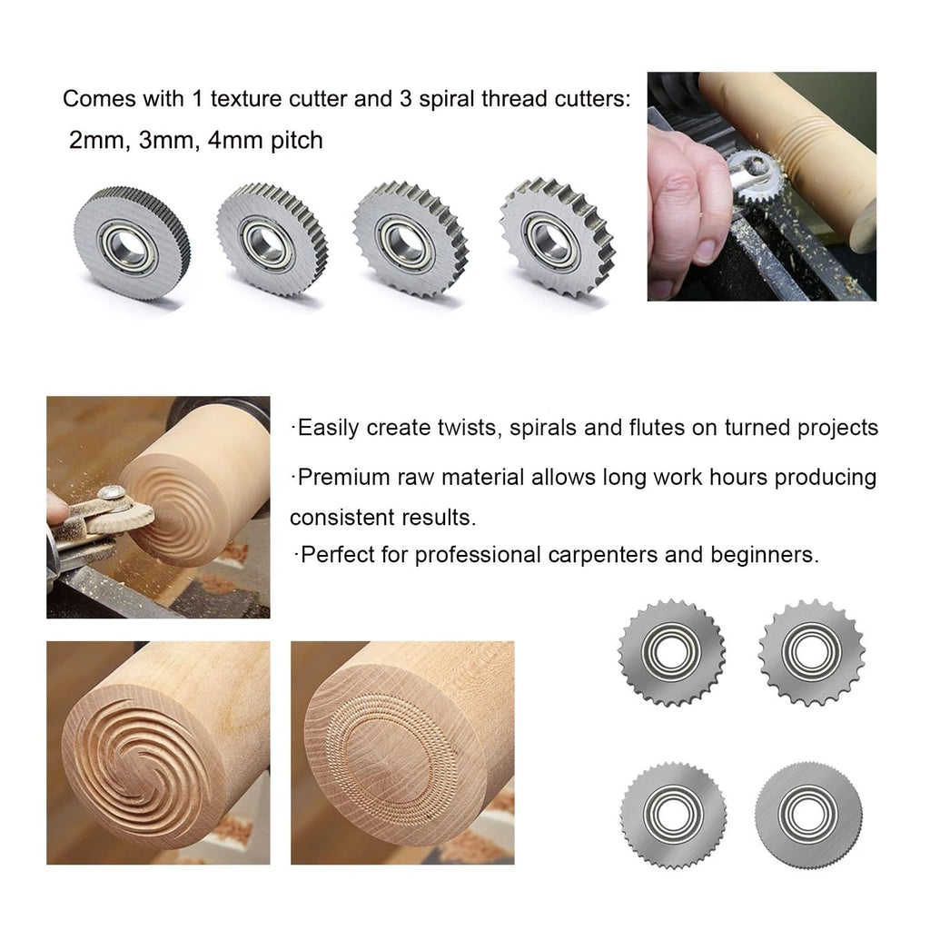 DONGGUA Texture Woodturning Tool Thread Spiral Turning Tools Texturing and Spiralling System Wheel Cutter Woodturning Accessaries