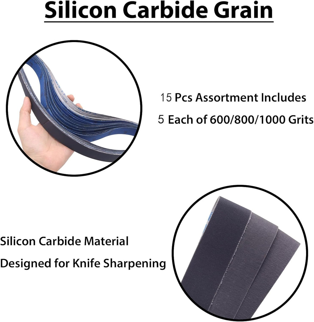 1 x 42 Inch Silicon Carbide Sanding Belts for Knife Sharpening, 15 Pack