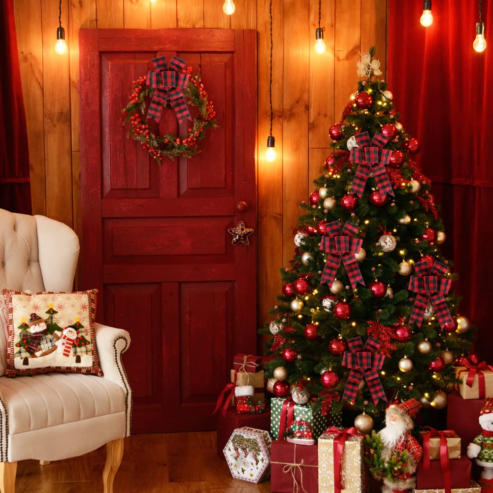 19.6 Yard 2.5 inch Wide Buffalo Plaid Ribbons Wired Edges, 2 Rolls Red and Black Checkered Ribbon for Christmas Tree