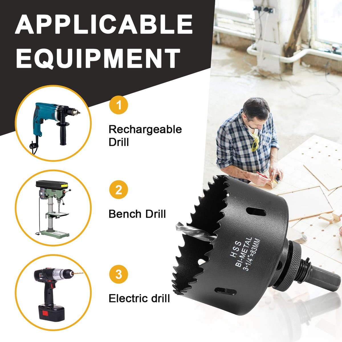 3 1/4 inch Hole Saw Drill Bit for Metal and Wood, M42 Bi-Metal Hole Cutter with 1.5” Cutting Depth for Plywood, Fiberglass, Acrylic, Drywall and Sheet Steel
