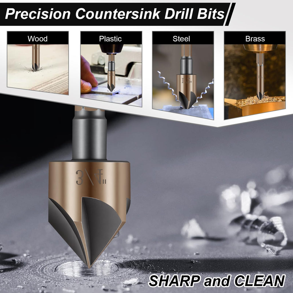 5PCS HSS Countersink Drill Bits for Metal, Counter Sink Drill Bit for Wood
